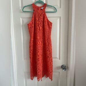 Kobi Halperin Isla lace halter dress. Orange/coral. EUC! Size XS